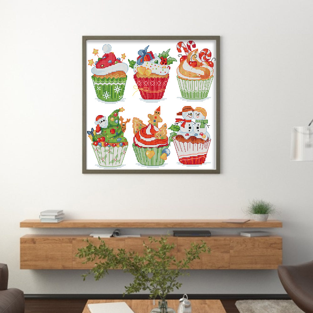 Christmas Cupcakes - 16CT Stamped Cross Stitch 25*25CM(Joy Sunday)