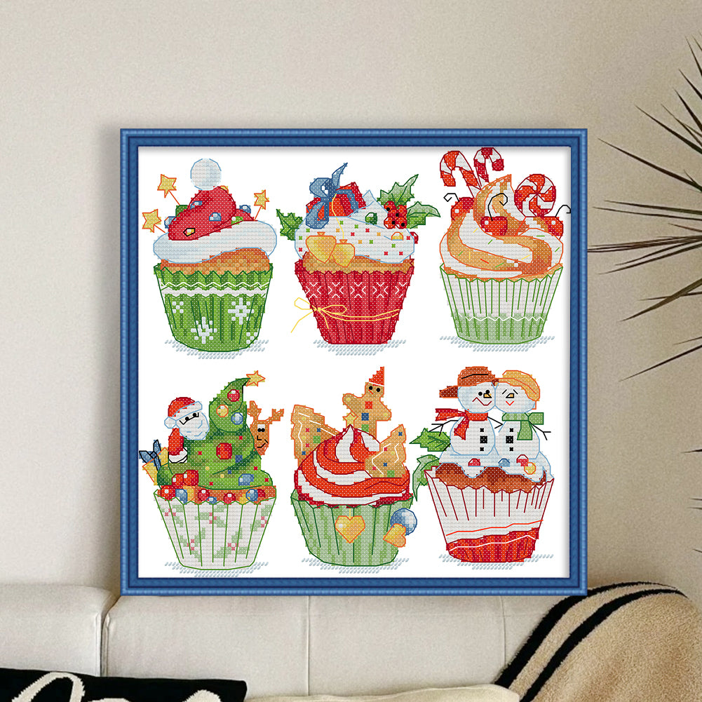 Christmas Cupcakes - 16CT Stamped Cross Stitch 25*25CM(Joy Sunday)