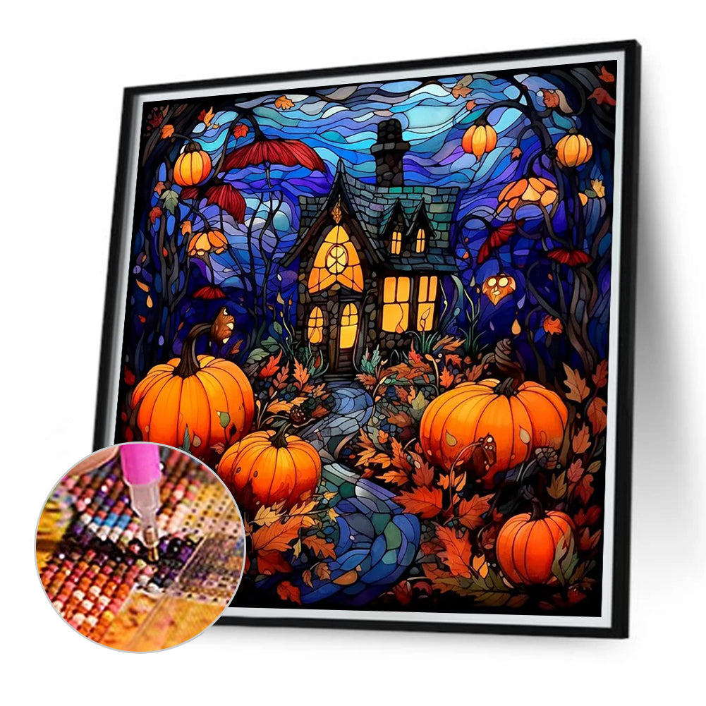 Glass Painting Pumpkin Castle - Full Round Drill Diamond Painting 40*40CM