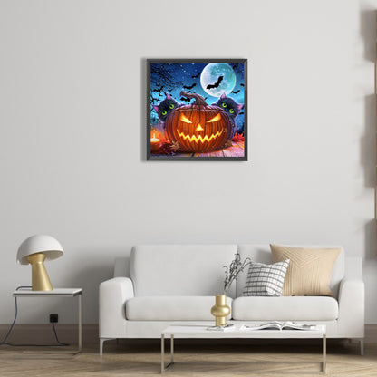 Halloween Pumpkin Black Cat - Full Round Drill Diamond Painting 40*40CM