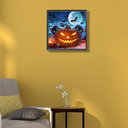 Halloween Pumpkin Black Cat - Full Round Drill Diamond Painting 40*40CM