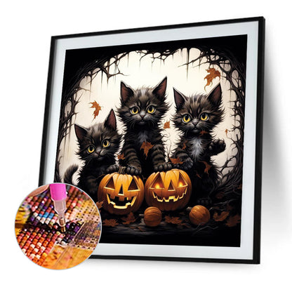 Halloween Pumpkin Black Cat - Full Round Drill Diamond Painting 40*40CM