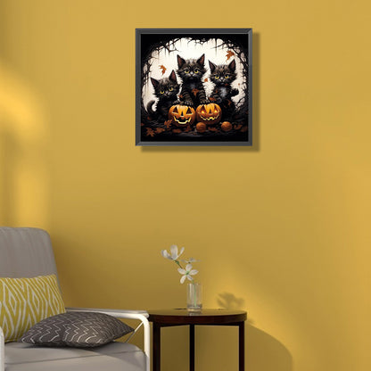 Halloween Pumpkin Black Cat - Full Round Drill Diamond Painting 40*40CM