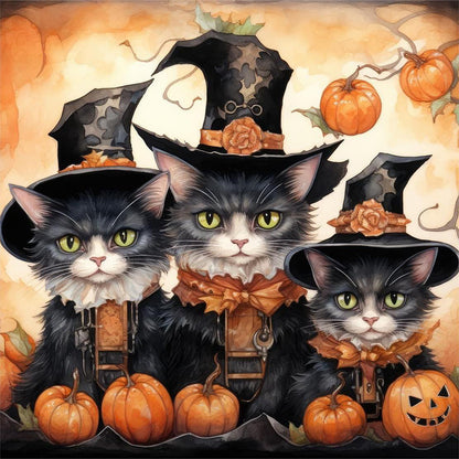 Halloween Pumpkin Black Cat - Full Round Drill Diamond Painting 40*40CM