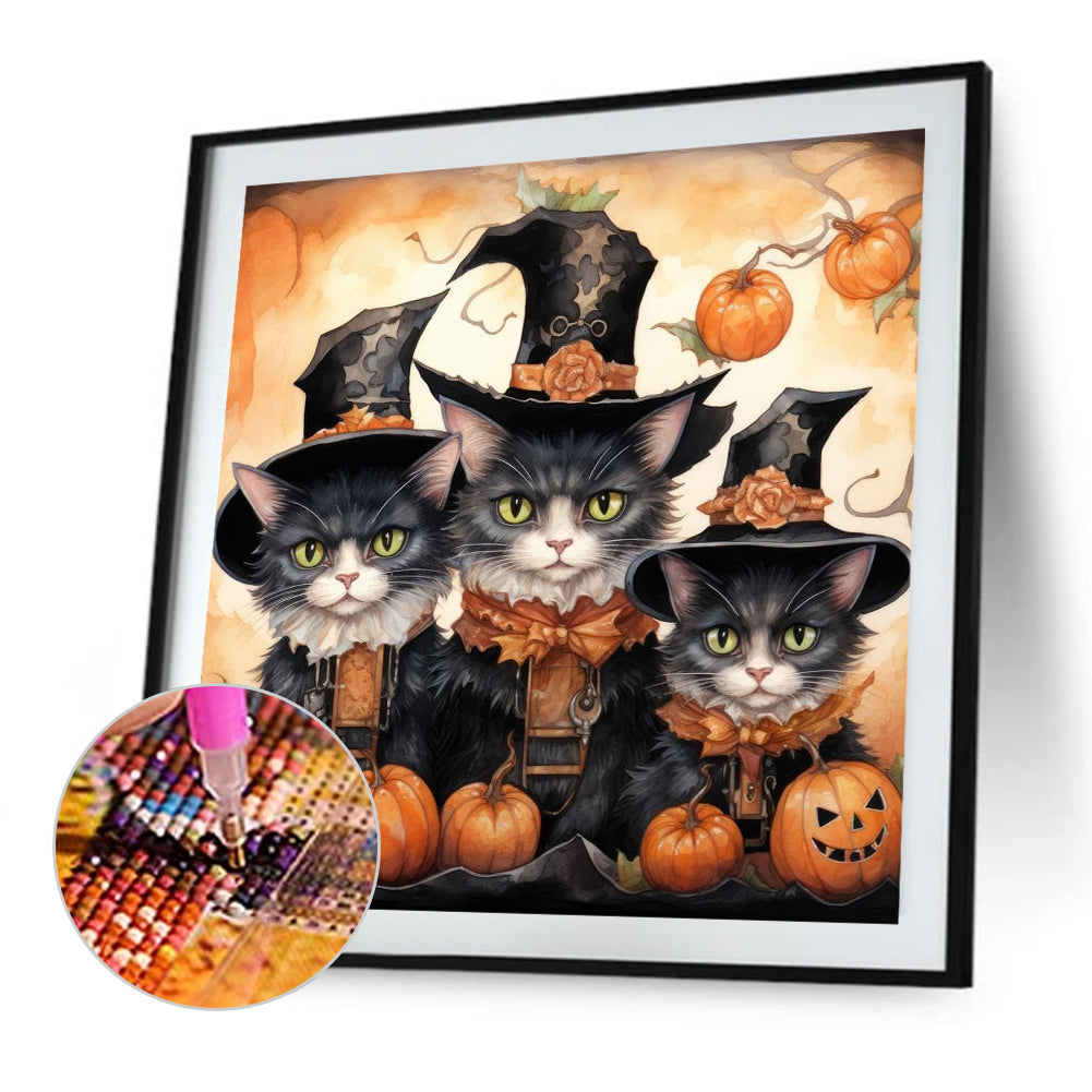 Halloween Pumpkin Black Cat - Full Round Drill Diamond Painting 40*40CM