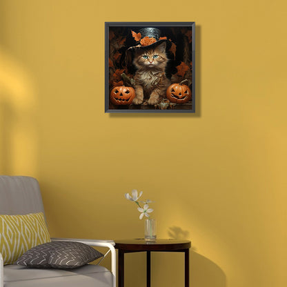 Halloween Pumpkin Black Cat - Full Round Drill Diamond Painting 40*40CM