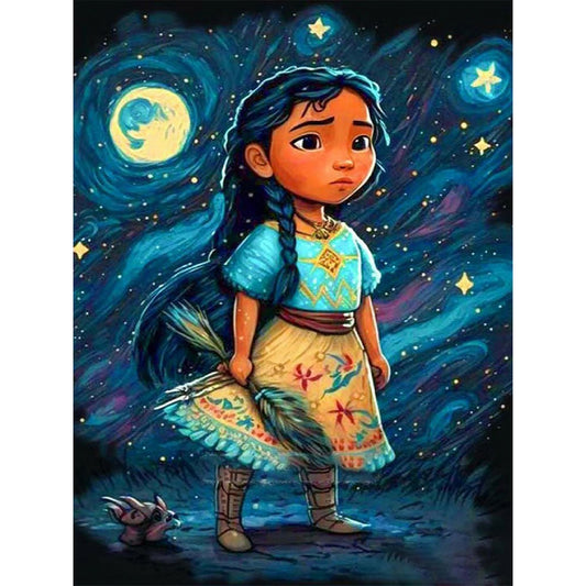 Little Girl Under The Starry Sky - Full Round Drill Diamond Painting 30*40CM