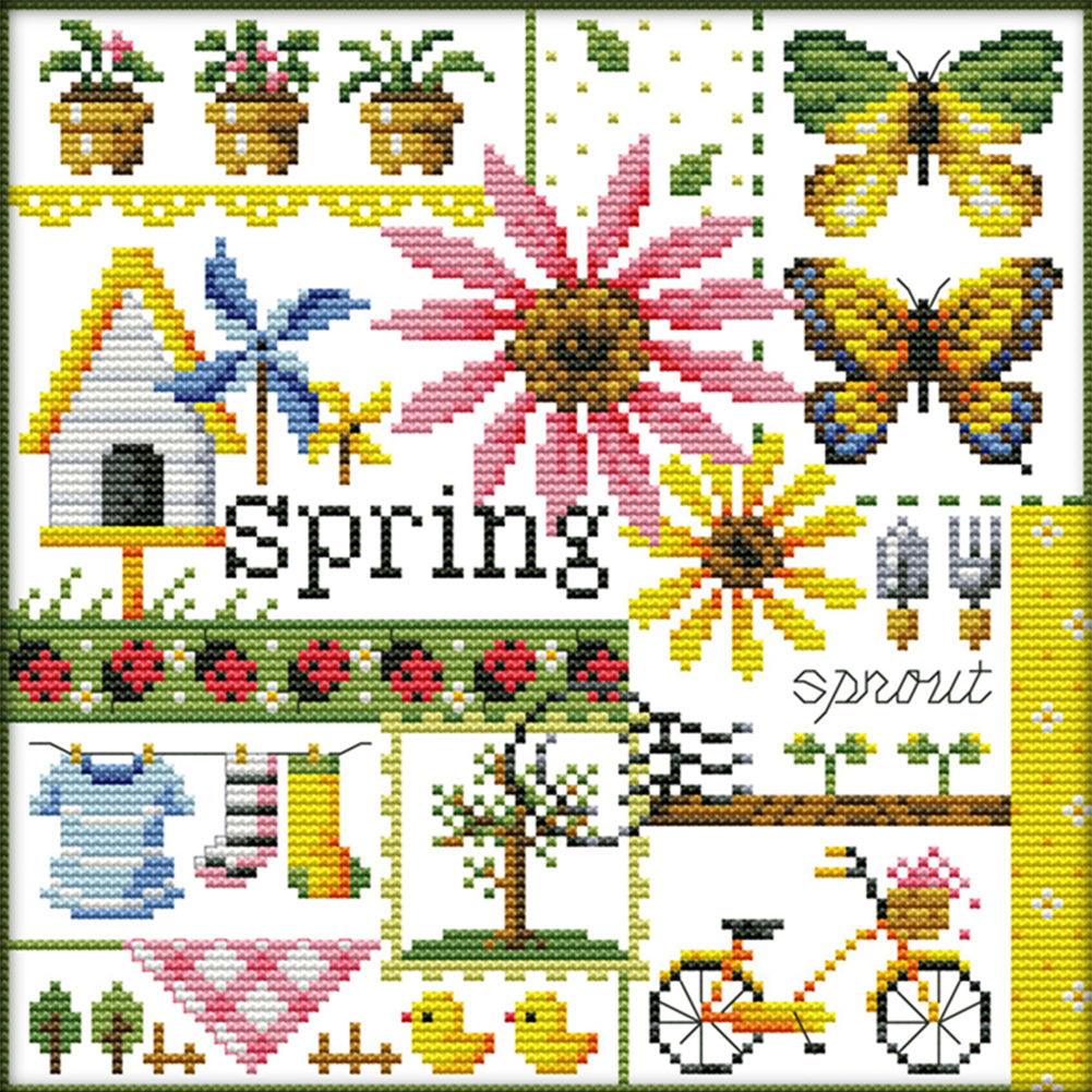 Four Seasons Of Spring - 11CT Stamped Cross Stitch 34*34CM(Joy Sunday)