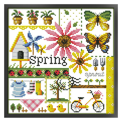 Four Seasons Of Spring - 11CT Stamped Cross Stitch 34*34CM(Joy Sunday)