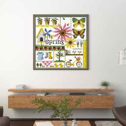 Four Seasons Of Spring - 11CT Stamped Cross Stitch 34*34CM(Joy Sunday)