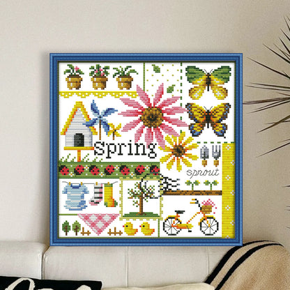 Four Seasons Of Spring - 11CT Stamped Cross Stitch 34*34CM(Joy Sunday)