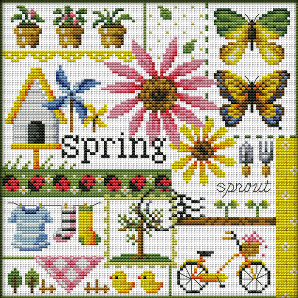 Four Seasons Of Spring - 11CT Counted Cross Stitch 34*34CM(Joy Sunday)