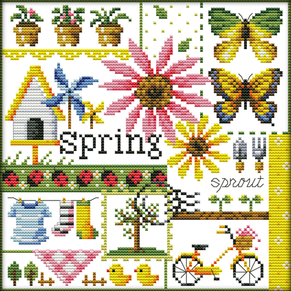 Four Seasons Of Spring - 16CT Stamped Cross Stitch 23*23CM(Joy Sunday)