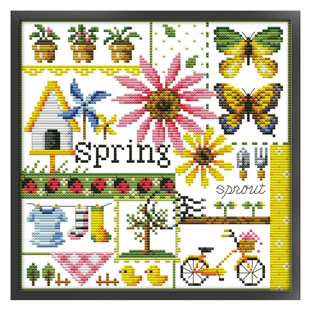 Four Seasons Of Spring - 16CT Stamped Cross Stitch 23*23CM(Joy Sunday)