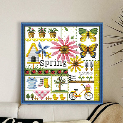 Four Seasons Of Spring - 16CT Stamped Cross Stitch 23*23CM(Joy Sunday)