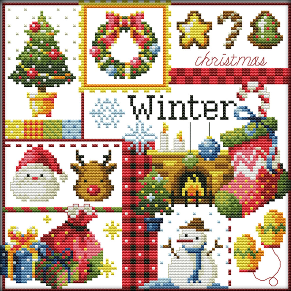 Four Seasons Winter - 16CT Stamped Cross Stitch 24*24CM(Joy Sunday)