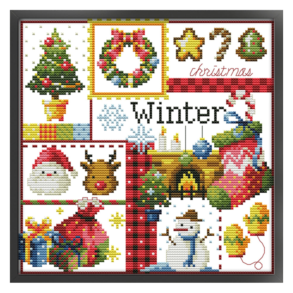 Four Seasons Winter - 16CT Stamped Cross Stitch 24*24CM(Joy Sunday)