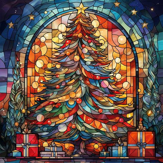 Christmas Tree Glass Painting - Full Round Drill Diamond Painting 30*30CM