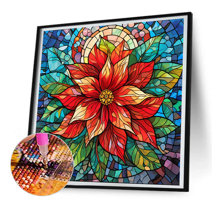 Christmas Red Flower Glass Painting - Full Round Drill Diamond Painting 30*30CM