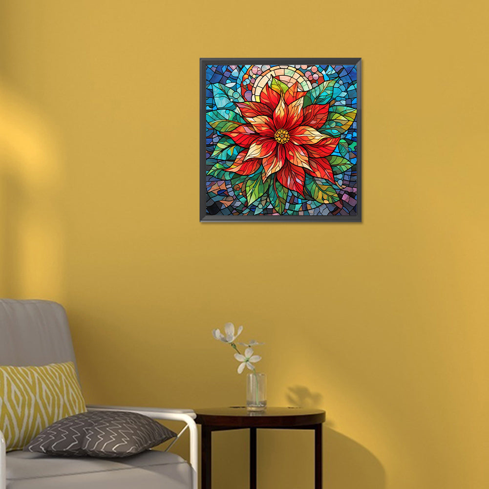 Christmas Red Flower Glass Painting - Full Round Drill Diamond Painting 30*30CM