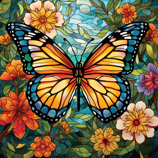 Garden Butterfly Glass Painting - Full Round Drill Diamond Painting 30*30CM