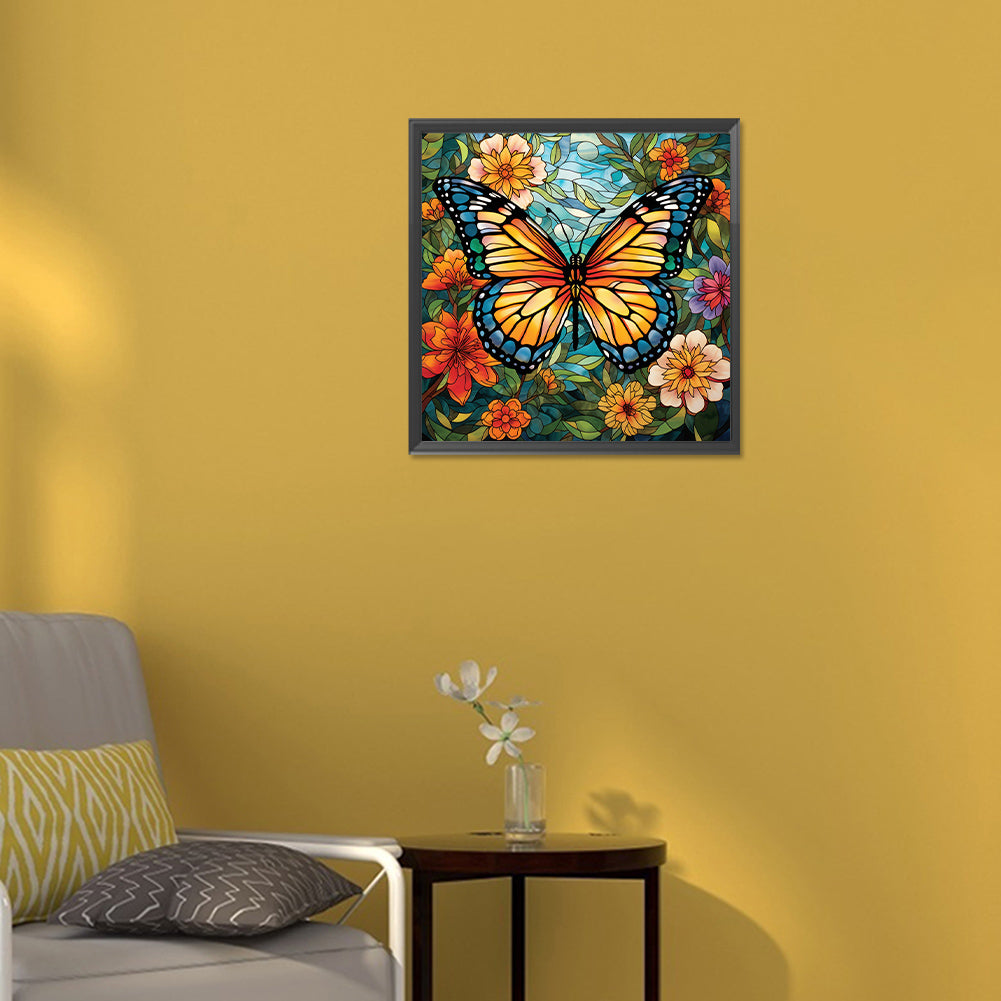 Garden Butterfly Glass Painting - Full Round Drill Diamond Painting 30*30CM