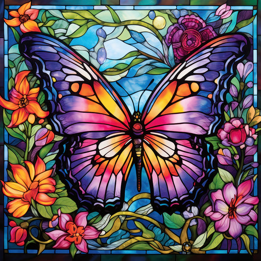 Garden Butterfly Glass Painting - Full Round Drill Diamond Painting 30*30CM