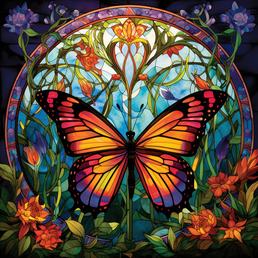 Garden Butterfly Glass Painting - Full Round Drill Diamond Painting 30*30CM