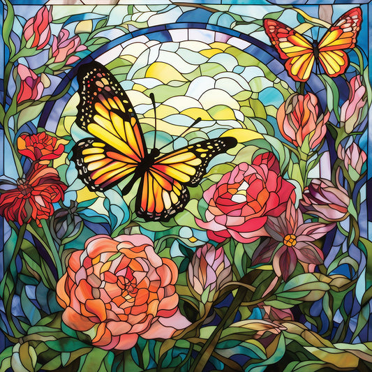 Garden Butterfly Glass Painting - Full Round Drill Diamond Painting 30*30CM