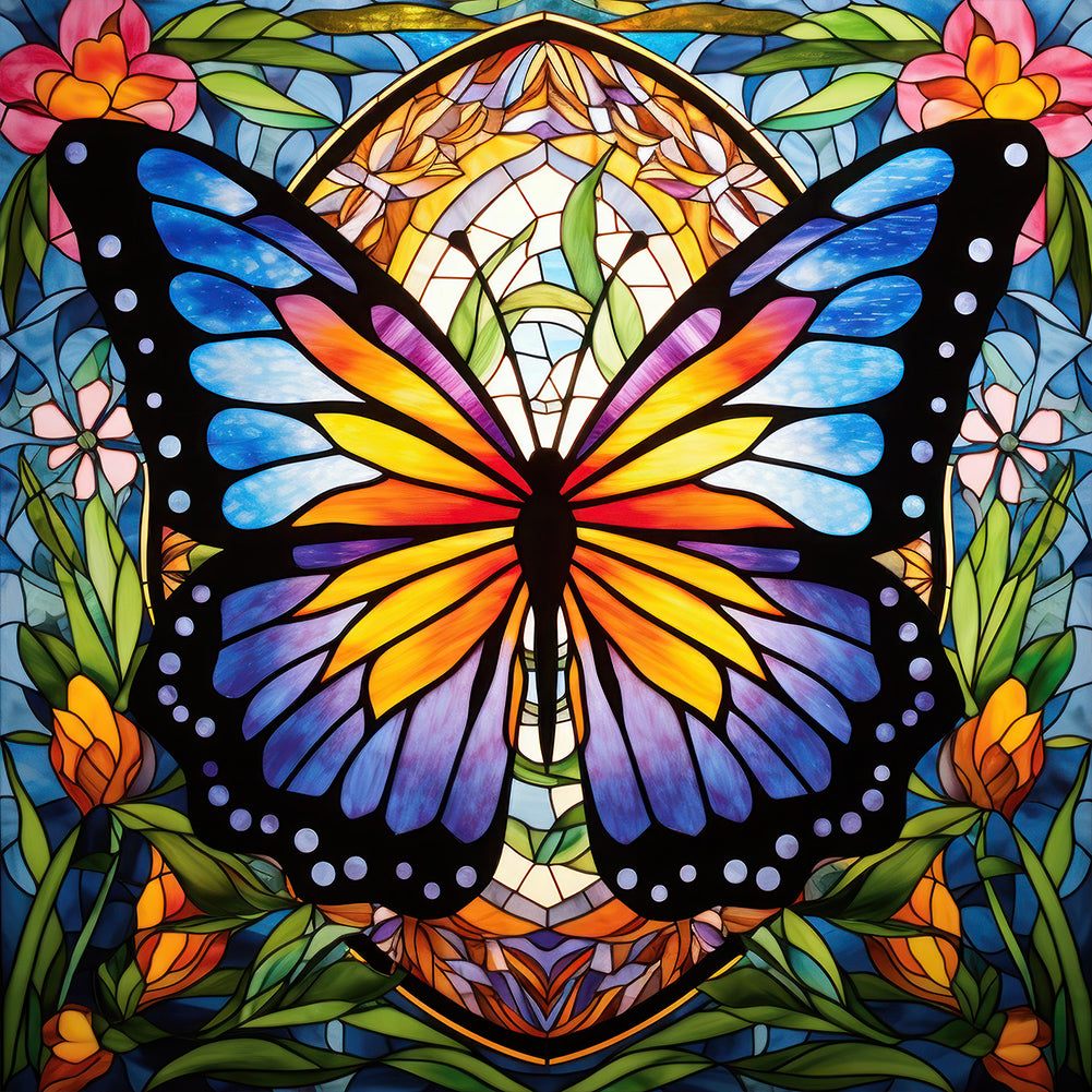 Garden Butterfly Glass Painting - Full Round Drill Diamond Painting 30*30CM