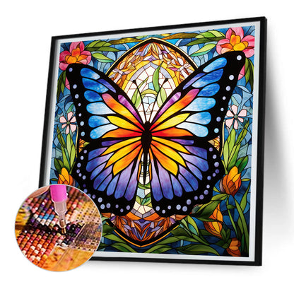 Garden Butterfly Glass Painting - Full Round Drill Diamond Painting 30*30CM