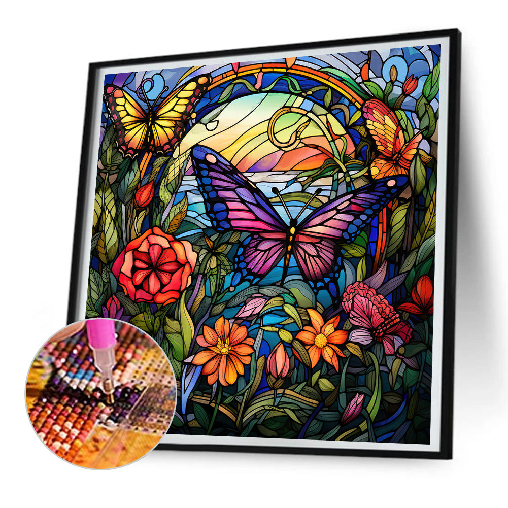 Garden Butterfly Glass Painting - Full Round Drill Diamond Painting 30*30CM