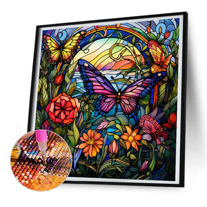 Garden Butterfly Glass Painting - Full Round Drill Diamond Painting 30*30CM