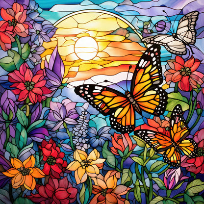 Garden Butterfly Glass Painting - Full Round Drill Diamond Painting 30*30CM