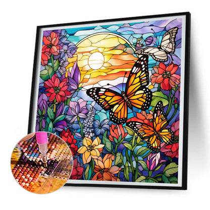 Garden Butterfly Glass Painting - Full Round Drill Diamond Painting 30*30CM