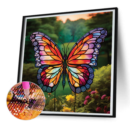 Garden Butterfly Glass Painting - Full Round Drill Diamond Painting 30*30CM