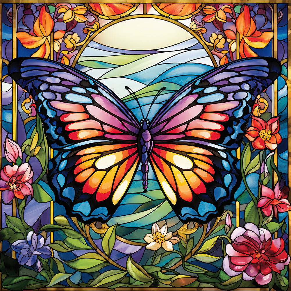 Garden Butterfly Glass Painting - Full Round Drill Diamond Painting 30*30CM