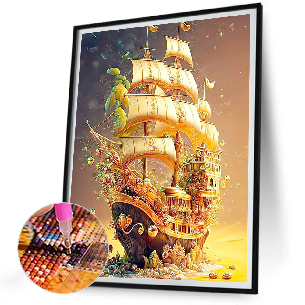 Plant Boat - Full Round Drill Diamond Painting 30*40CM