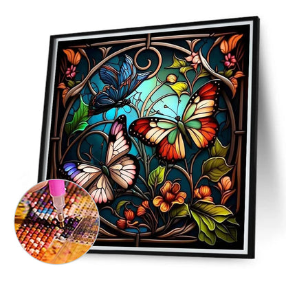 Glass Painting Butterfly - Full Round Drill Diamond Painting 40*40CM