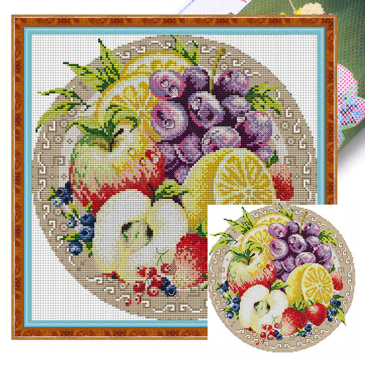 Fruit Disc-Apple - 14CT Stamped Cross Stitch 34*34CM(Joy Sunday)