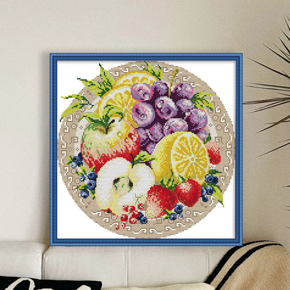 Fruit Disc-Apple - 14CT Stamped Cross Stitch 34*34CM(Joy Sunday)