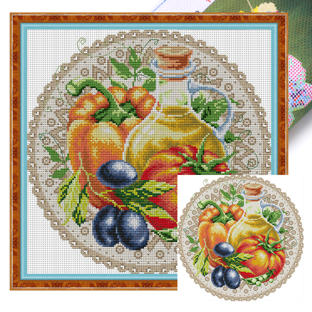 Fruit Disc - Tomatoes - 14CT Stamped Cross Stitch 34*34CM(Joy Sunday)