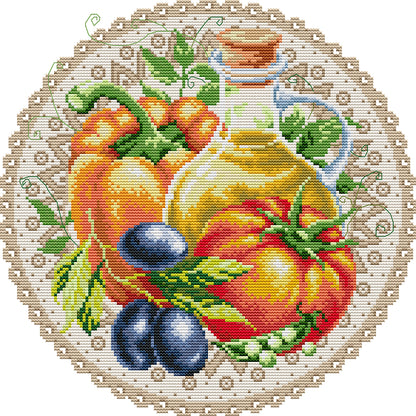 Fruit Disc - Tomatoes - 14CT Stamped Cross Stitch 34*34CM(Joy Sunday)