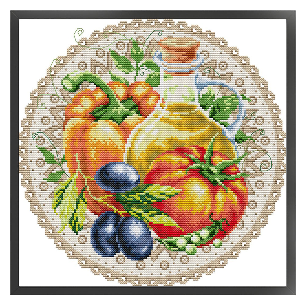 Fruit Disc - Tomatoes - 14CT Stamped Cross Stitch 34*34CM(Joy Sunday)