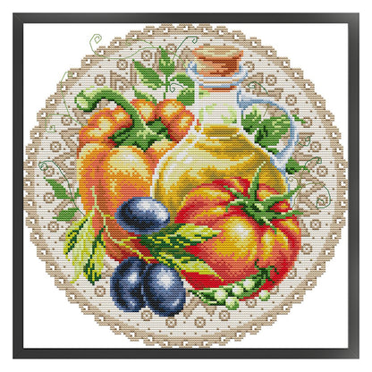 Fruit Disc - Tomatoes - 14CT Stamped Cross Stitch 34*34CM(Joy Sunday)