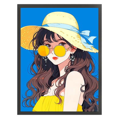 Summer Girl In Sun Hat - 11CT Stamped Cross Stitch 40*53CM