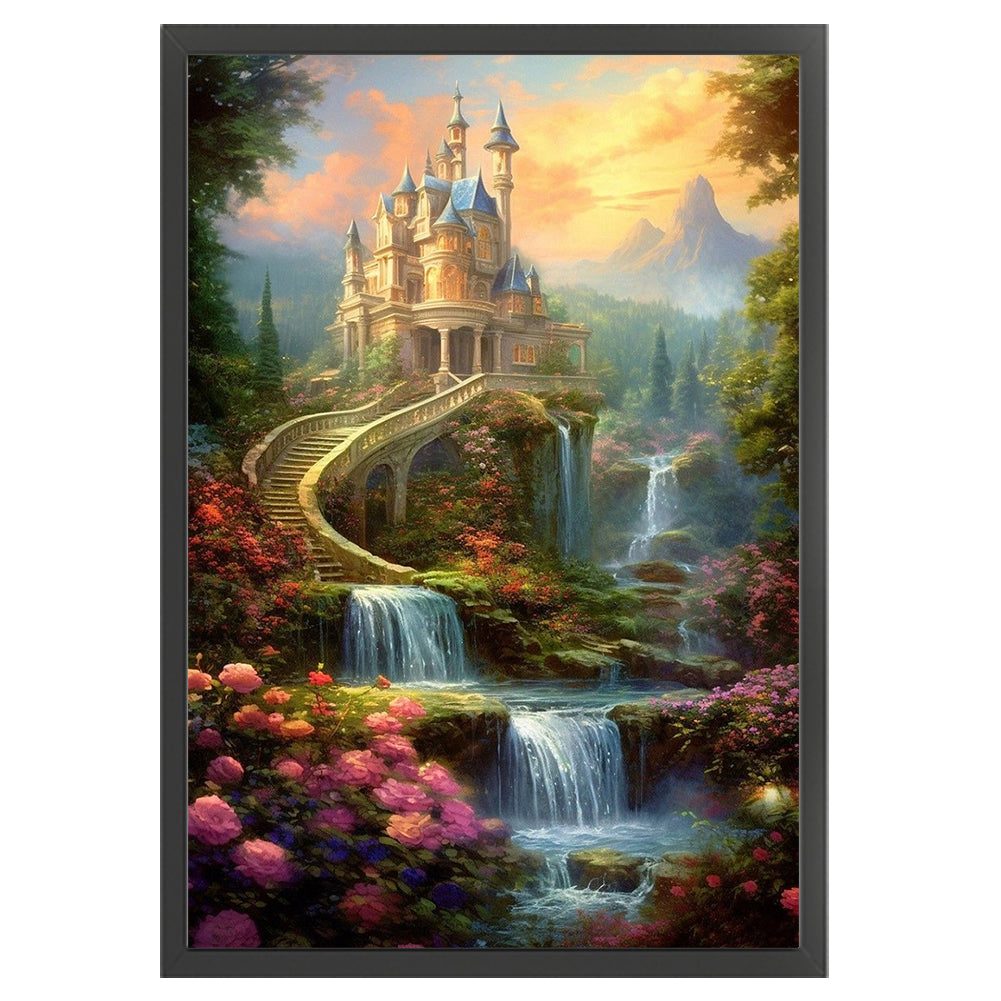 Landscape Castle Waterfall - 16CT Stamped Cross Stitch 40*60CM