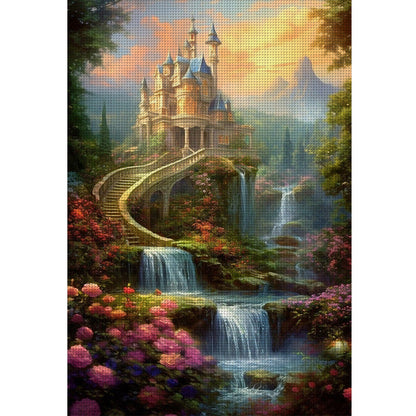 Landscape Castle Waterfall - 16CT Stamped Cross Stitch 40*60CM