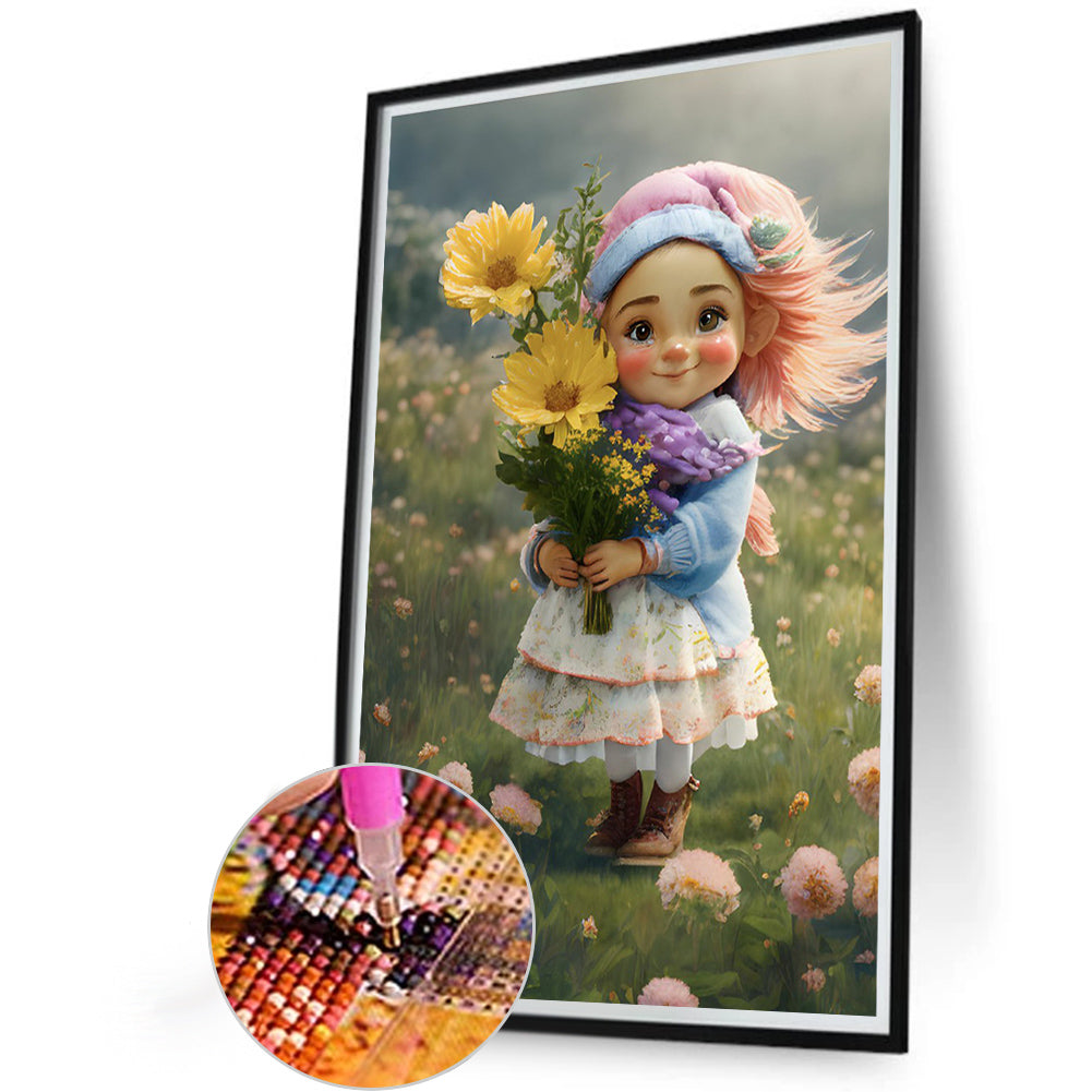 Little Girl Holding Flowers - Full Round Drill Diamond Painting 40*60CM