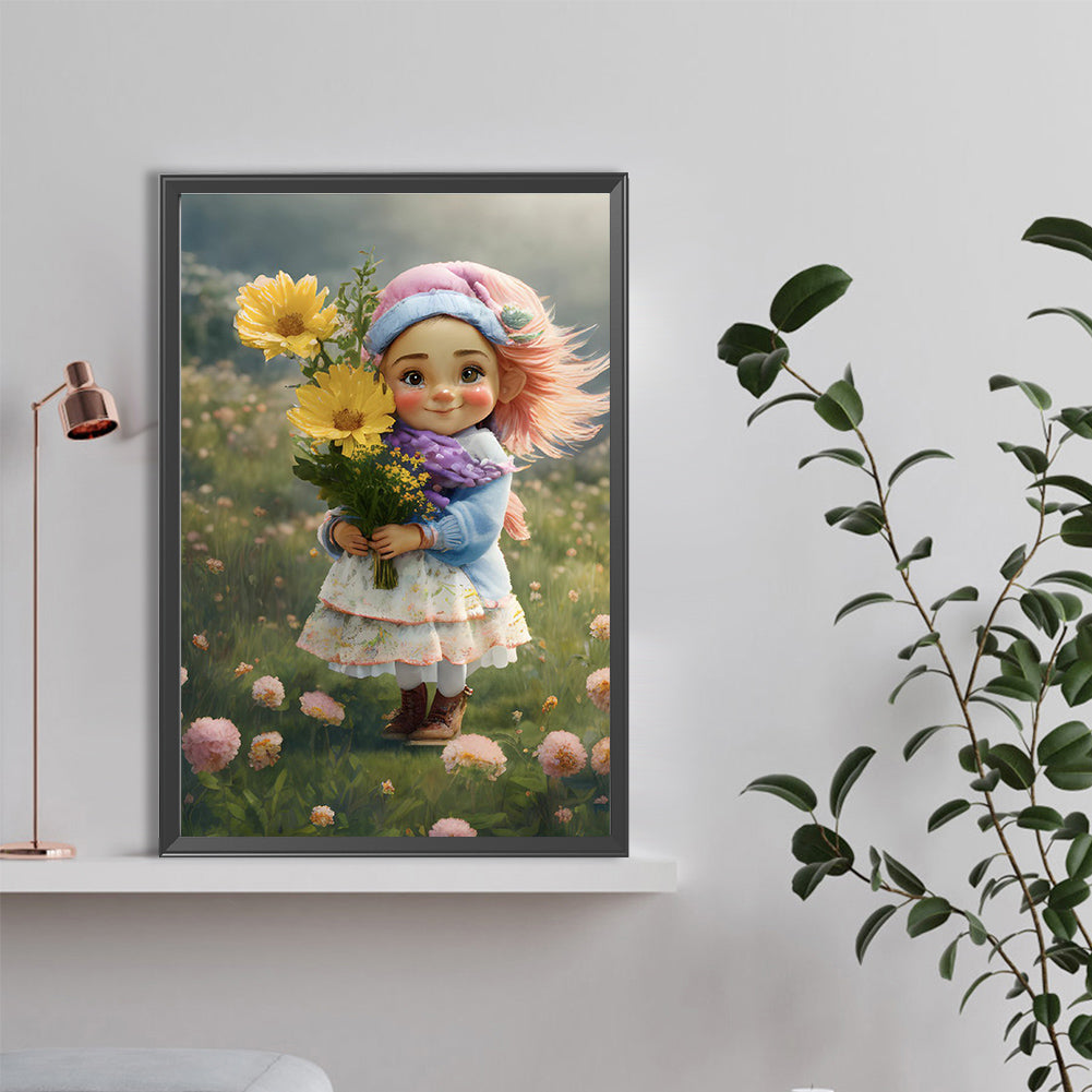 Little Girl Holding Flowers - Full Round Drill Diamond Painting 40*60CM